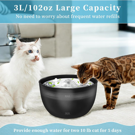 102oz/3L Cat Water Fountain Stainless Steel Tray Automatic Water Bowl Dispenser for Pets-1