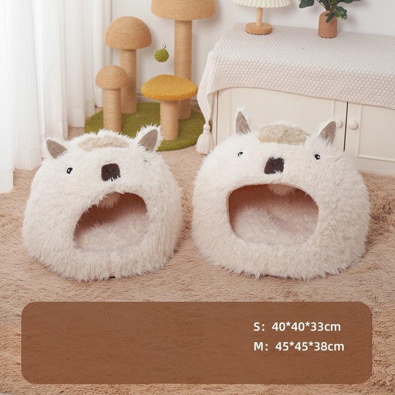 Cozy Alpaca Retreat: Cat And Dog Winter Bed With Cushion-5