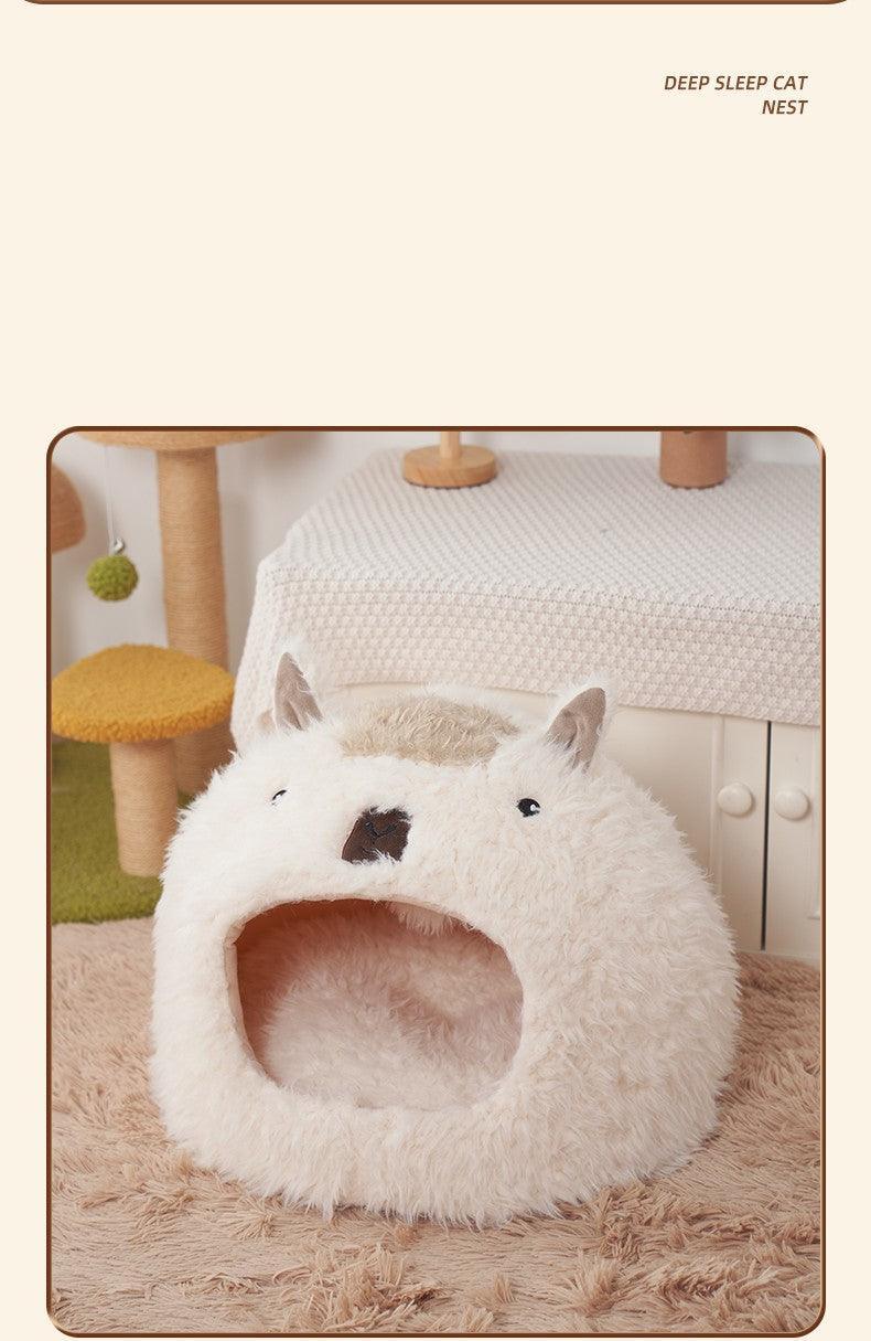 Cozy Alpaca Retreat: Cat And Dog Winter Bed With Cushion-2