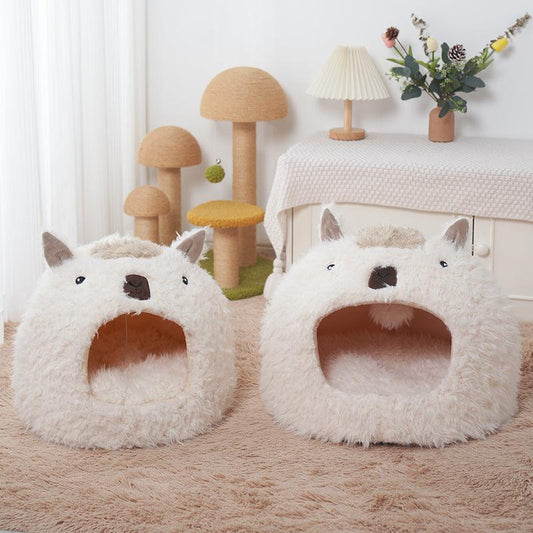 Cozy Alpaca Retreat: Cat And Dog Winter Bed With Cushion-0